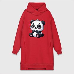 Женское худи-платье Забавная маленькая панда, цвет: красный
