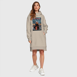 Женское худи-платье Капибара с мечом и надпись: хамить плохая примета, цвет: миндальный — фото 2