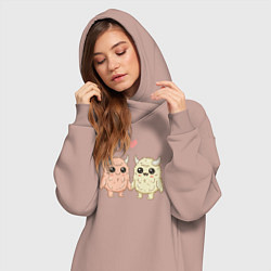 Женское худи-платье Влюбленные монстрики, цвет: пыльно-розовый — фото 2