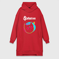 Женское худи-платье Sabaton rock star cat, цвет: красный