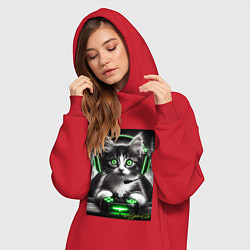 Женское худи-платье Котёнок командный геймер - киберспорт, цвет: красный — фото 2
