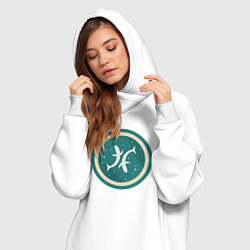 Женское худи-платье Рыбы знак зодиака на фоне звезд, цвет: белый — фото 2