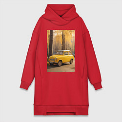 Женское худи-платье Желтый ретро автомобиль, цвет: красный