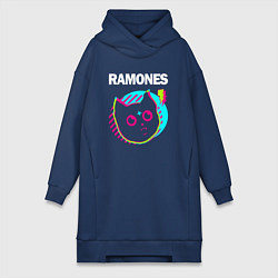 Женское худи-платье Ramones rock star cat, цвет: тёмно-синий