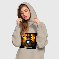 Женское худи-платье Кот в цилиндре: вы гангстеры? нет, мы русские, цвет: миндальный — фото 2