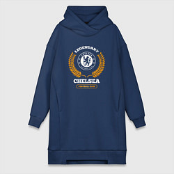 Женское худи-платье Лого Chelsea и надпись legendary football club, цвет: тёмно-синий