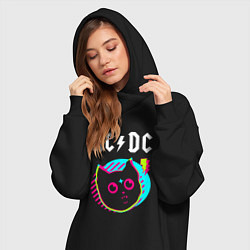 Женское худи-платье AC DC rock star cat, цвет: черный — фото 2