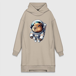 Женская толстовка-платье Прикольный капибарыш космонавт - нейросеть