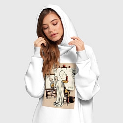 Женское худи-платье Ванпанчмен Сайтама рисует, цвет: белый — фото 2