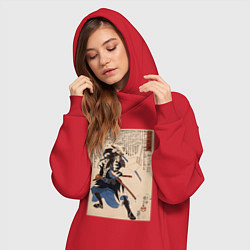 Женское худи-платье Самурай Юкугава Сэмпэй Мурэнори: портреты укиё-э 4, цвет: красный — фото 2