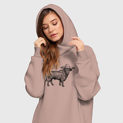 Женское худи-платье Бык в новогодней шапке, цвет: пыльно-розовый — фото 2