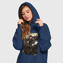 Женское худи-платье Чжун Ли - дракон, цвет: тёмно-синий — фото 2