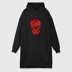 Женское худи-платье Red decorative skull, цвет: черный