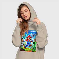 Женское худи-платье Mario in Minecraft - ai art collaboration, цвет: миндальный — фото 2