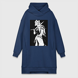 Женское худи-платье Гинтама Самурай, цвет: тёмно-синий
