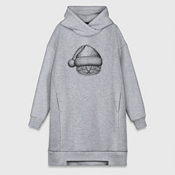 Женское худи-платье Котенок в новогоднем колпаке, цвет: меланж