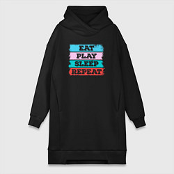 Женское худи-платье Eat play sleep repeat, цвет: черный