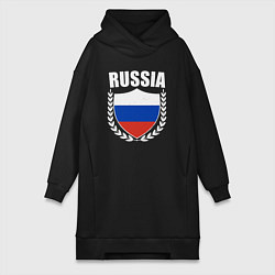 Женское худи-платье Russian flag, цвет: черный