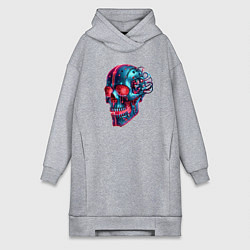 Женское худи-платье Metal cyber skull - ai art, цвет: меланж