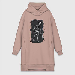 Женское худи-платье Скелет в могиле, цвет: пыльно-розовый