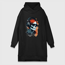 Женское худи-платье Grunge redhead girl skull, цвет: черный