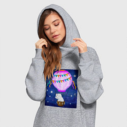 Женское худи-платье Белый медведь на воздушном шаре, цвет: меланж — фото 2