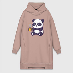 Женское худи-платье Панда с кофе, цвет: пыльно-розовый
