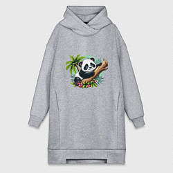 Женское худи-платье Панда в тропиках, цвет: меланж