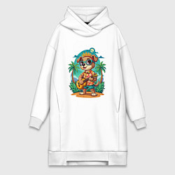 Женское худи-платье Щенок играет на гитаре жарким летом, цвет: белый