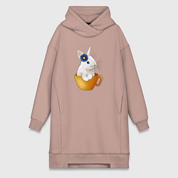 Женское худи-платье Крольчонок в чашке, цвет: пыльно-розовый