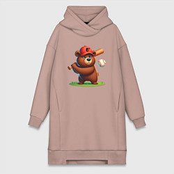 Женское худи-платье Bear cub batter Baltimore Orioles - ai art, цвет: пыльно-розовый