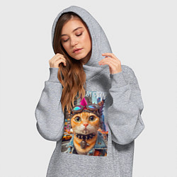Женское худи-платье Котёнок панк музыкант из Нью-Йорка - нейросеть, цвет: меланж — фото 2