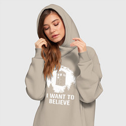Женское худи-платье Хочу верить в тардис, цвет: миндальный — фото 2