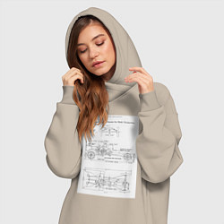 Женское худи-платье Ford чертежи автомобиля, цвет: миндальный — фото 2