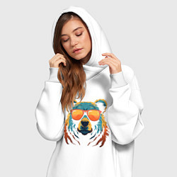 Женское худи-платье Медведь в оранжевых очках, цвет: белый — фото 2