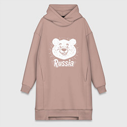Женское худи-платье Россия и медведь, цвет: пыльно-розовый