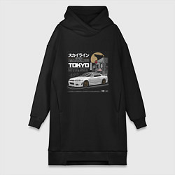 Женское худи-платье Nissan Skyline годзила, цвет: черный
