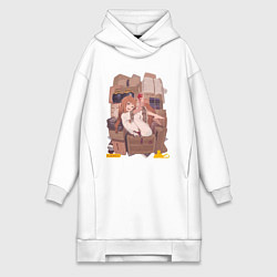 Женское худи-платье Волчица и пряности Холо арт, цвет: белый
