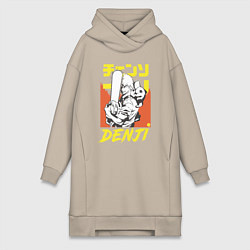 Женское худи-платье Человек-бензопила Денджи Почита демон собака, цвет: миндальный