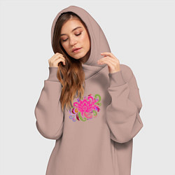 Женское худи-платье Орнамент из разноцветных цветов, цвет: пыльно-розовый — фото 2