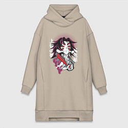 Женское худи-платье Клинок рассекающий демонов 1 Высшая Луна Кокушибо, цвет: миндальный