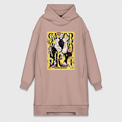 Женское худи-платье Модный Годжо - Магическая битва, цвет: пыльно-розовый