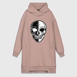 Женское худи-платье Черно белый череп, цвет: пыльно-розовый