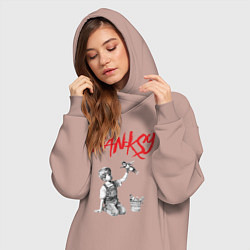 Женское худи-платье Стрит арт граффити Бэнкси - мальчик, цвет: пыльно-розовый — фото 2