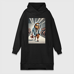 Женское худи-платье Капибара модель на дефиле животных, цвет: черный