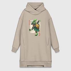 Женское худи-платье Лягушка - японский стиль, цвет: миндальный