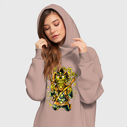 Женское худи-платье Череп - ковбой с револьверами, цвет: пыльно-розовый — фото 2