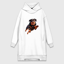 Женское худи-платье Hunter Dog - Ротвейлер ГТА в прыжке, цвет: белый