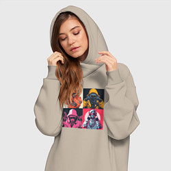 Женское худи-платье Киборг рэперы, цвет: миндальный — фото 2
