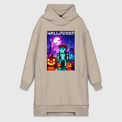 Женская толстовка-платье Pumpkin and skeleton - neon glow